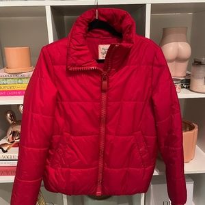 Red Bomber Jacket with Jumbo Zipper